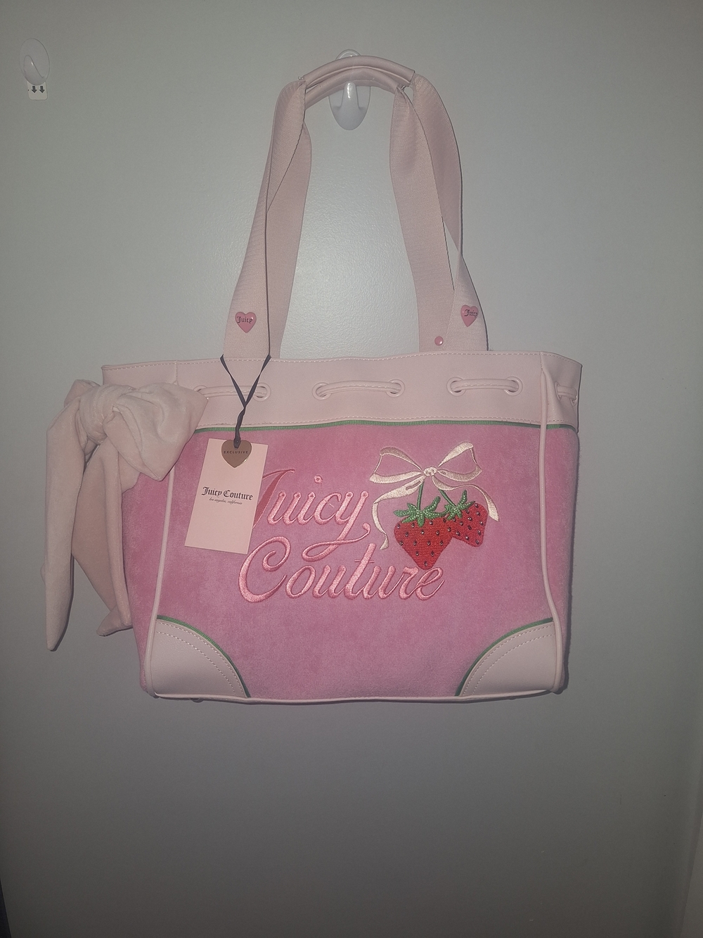 EXCLUSIVE Juicy Couture Y2K Light Pink Strawberry Embroidered Tote